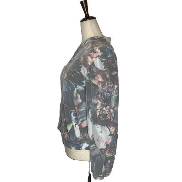 Obey Maven Floral Pastel Bomber Jacket Full Zip Pockets Long Sleeve Womens Sz S - Picture 4 of 9